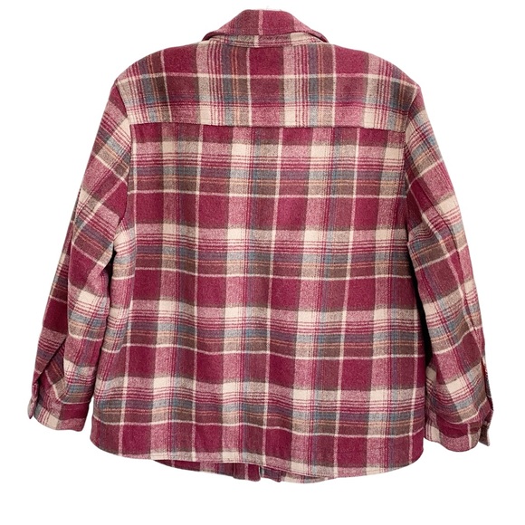 Sundance Shacket/Jacket Woman's Size PS, Burgundy Button Up plaid - Picture 3 of 9
